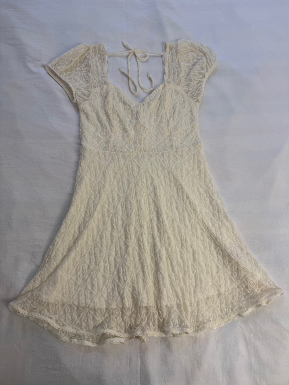 No Boundaries Cream Lace Fit & Flare Dress with Tie Back Size L(11-13)